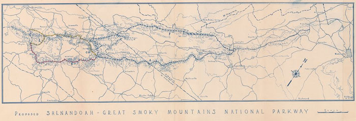 map of Proposed Shenandoah - Great Smoky Mountains National Parkway