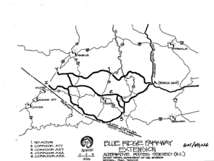 Map of unbuilt Blue Ridge Parkway’s Georgia Extension